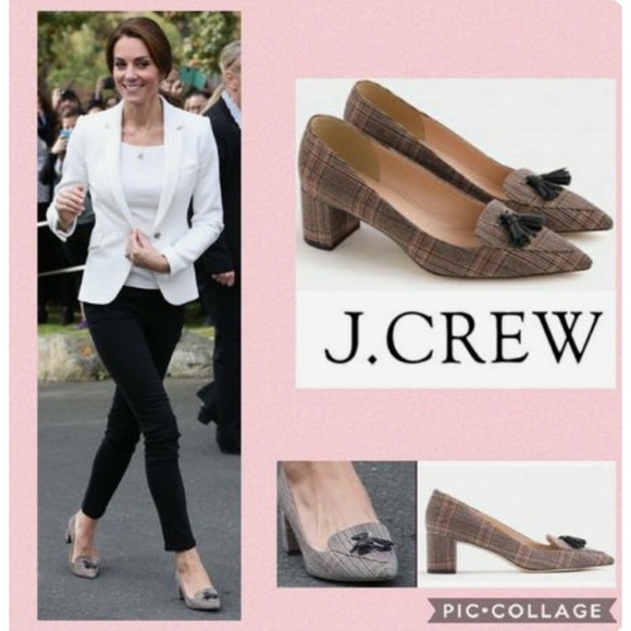 J.Crew Shoes - J.Crew Avery Women Italy Plaid Tweed Tassel Block Heel Pumps Kate Middleton 7.5